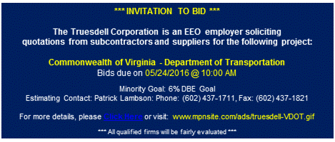 The Truesdell Corporation is an EEO employer soliciting quotations from subcontractors and suppliers for the State of Utah, Department of Transportation project | Bids due by 5/23/2016