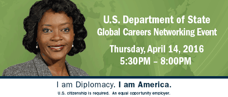 U.S. Department of State Global Careers Networking Event | Thursday, April 14, 2016 | DoubleTree by Hilton Hotel & Suites Pittsburgh | Philadelphia/Pittsburgh Ballroom | One Bigelow Square | Pittsburgh, Pennsylvania (PA) 15219