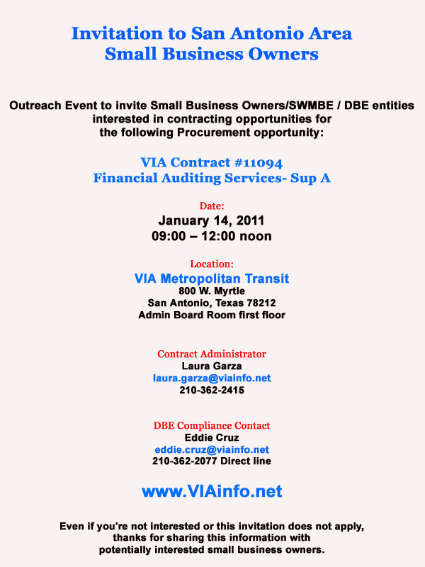 Contracting Opportunity Invitation to San Antonio Area Small Business Owners (1/14/2011)