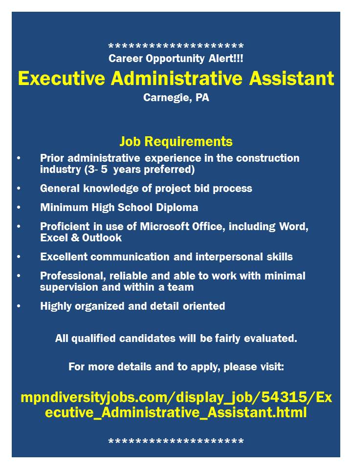 Career Opportunity Alert - Executive Administrative Assistant