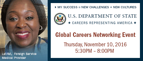 U.S. Department of State Global Careers Networking Event | Thursday, November 10, 2016 | Nashville Marriott at Vanderbilt University | Parthenon Ballroom | 2555 West End Avenue | Nashville, Tennessee (TN) 37203