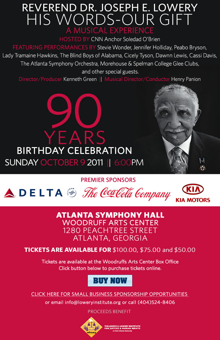 Reverend Dr. Joseph E. Lowery 90th Birthday Celebration - performances by Stevie Wonder, Peabo Bryson, ASO, Jennifer Holliday ....